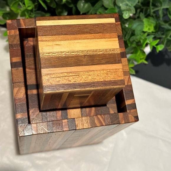 Walnut Solid Wood Jigsaw Storage Cube Set of 3 - Picture 8 of 8